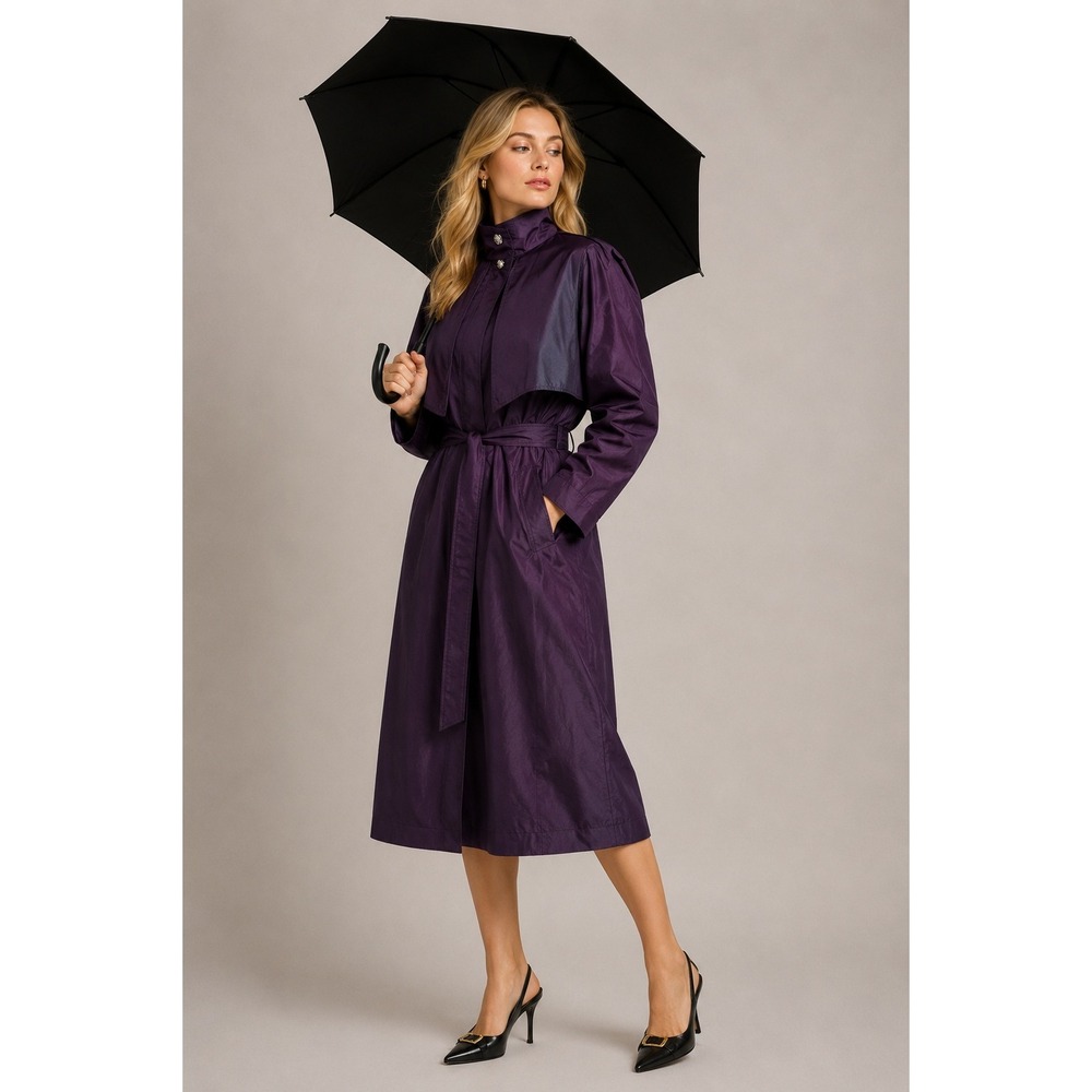 Vintage‎ 80s 90s by Design purple gun flap belted trench coat size 10